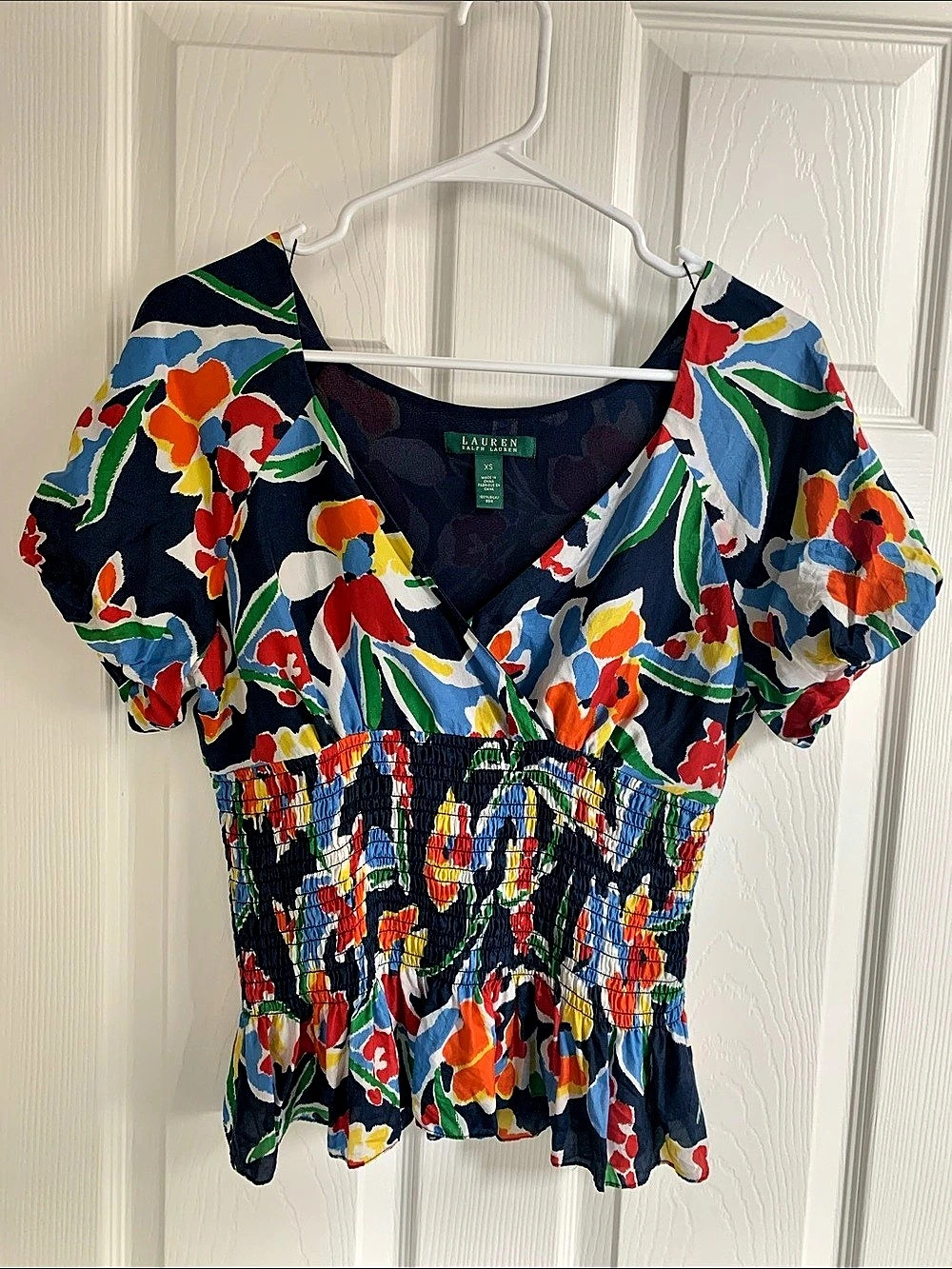Lauren Ralph Lauren Floral Silk Peplum Blouse Size XS